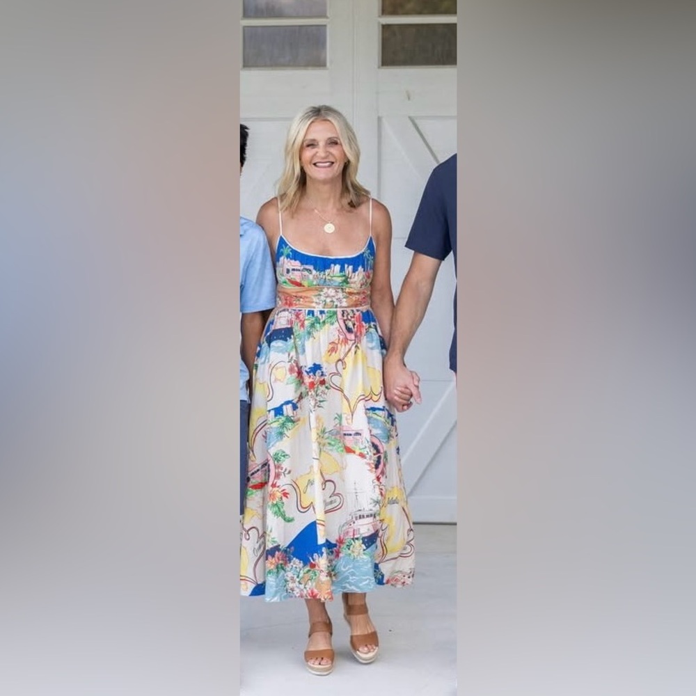 Christian Lacroix Multicolor Floral & Map-Print Midi Dress on Beige